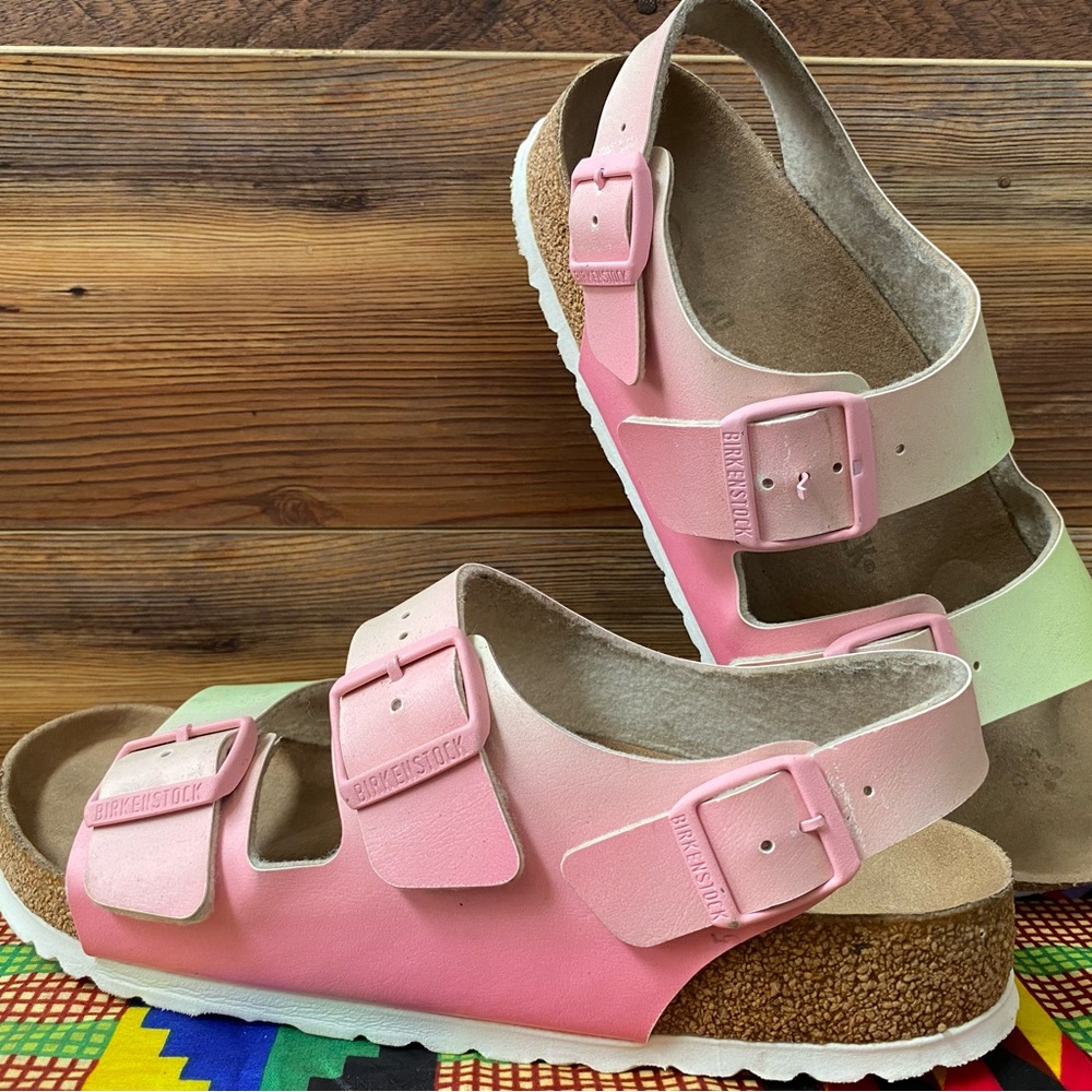 Pre-owned Birkenstock Milano Dual-Tone Pink and Green Sandals 40/9